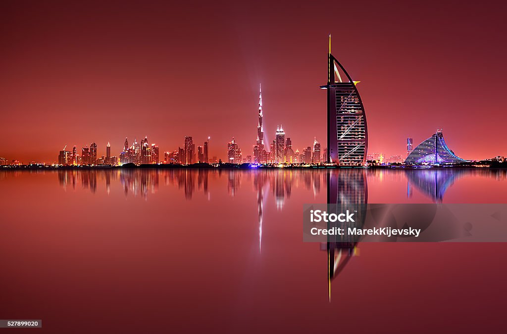 Dubai skyline reflection at amazing night in Dubai